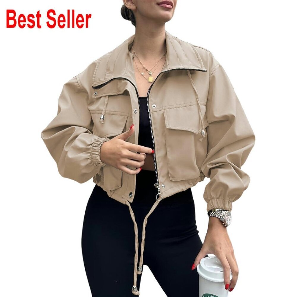 Cropped Utility Jacket Lightweight Oversized Anorak Zip Up with Pockets